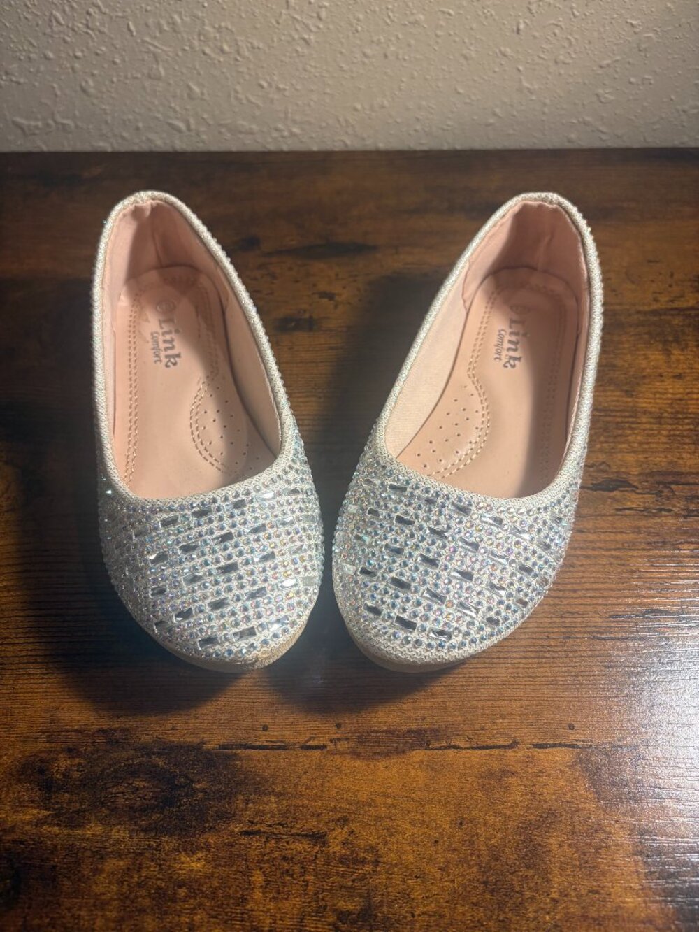 Link Comfort Girls Silver Rhinestone Sparkle Ballet Flats